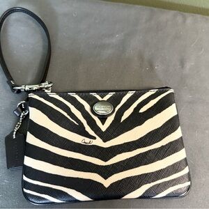 COACH Women’s Zebra Print Leather Clutch/Wristlet Bag With Hangtag